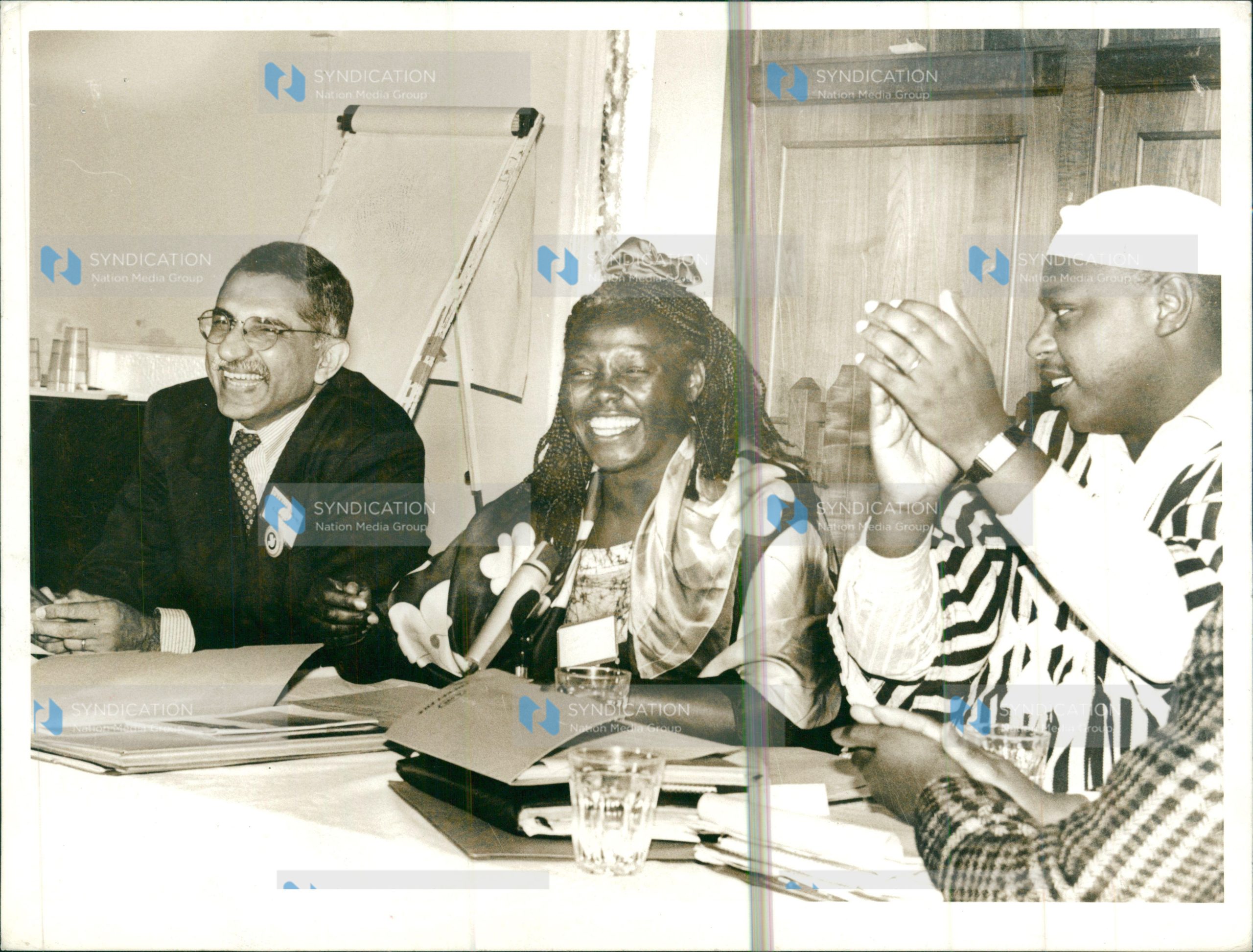 Prof Wangari Maathai and human rights activist Maina Kiai during a workshop on gender issues and the Constitution