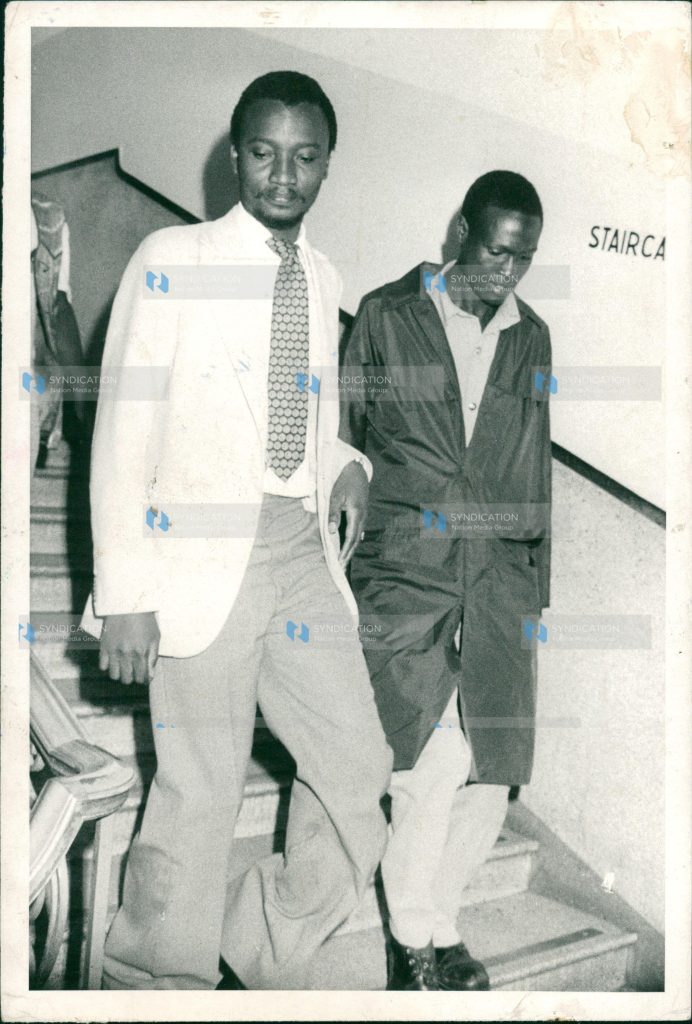 Advocate Gitobu Imanyara (left) is jailed for five years for stealing Sh.300,000