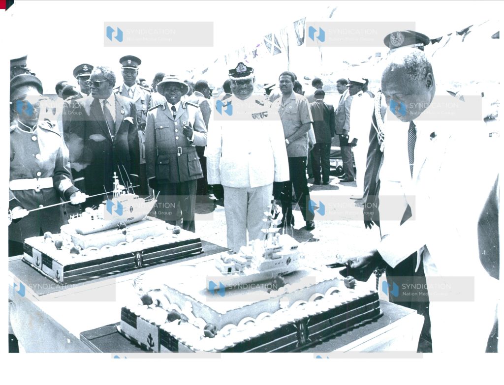 President Moi  speaks as he commissions two Navy ships at Mtongwe Mombasa