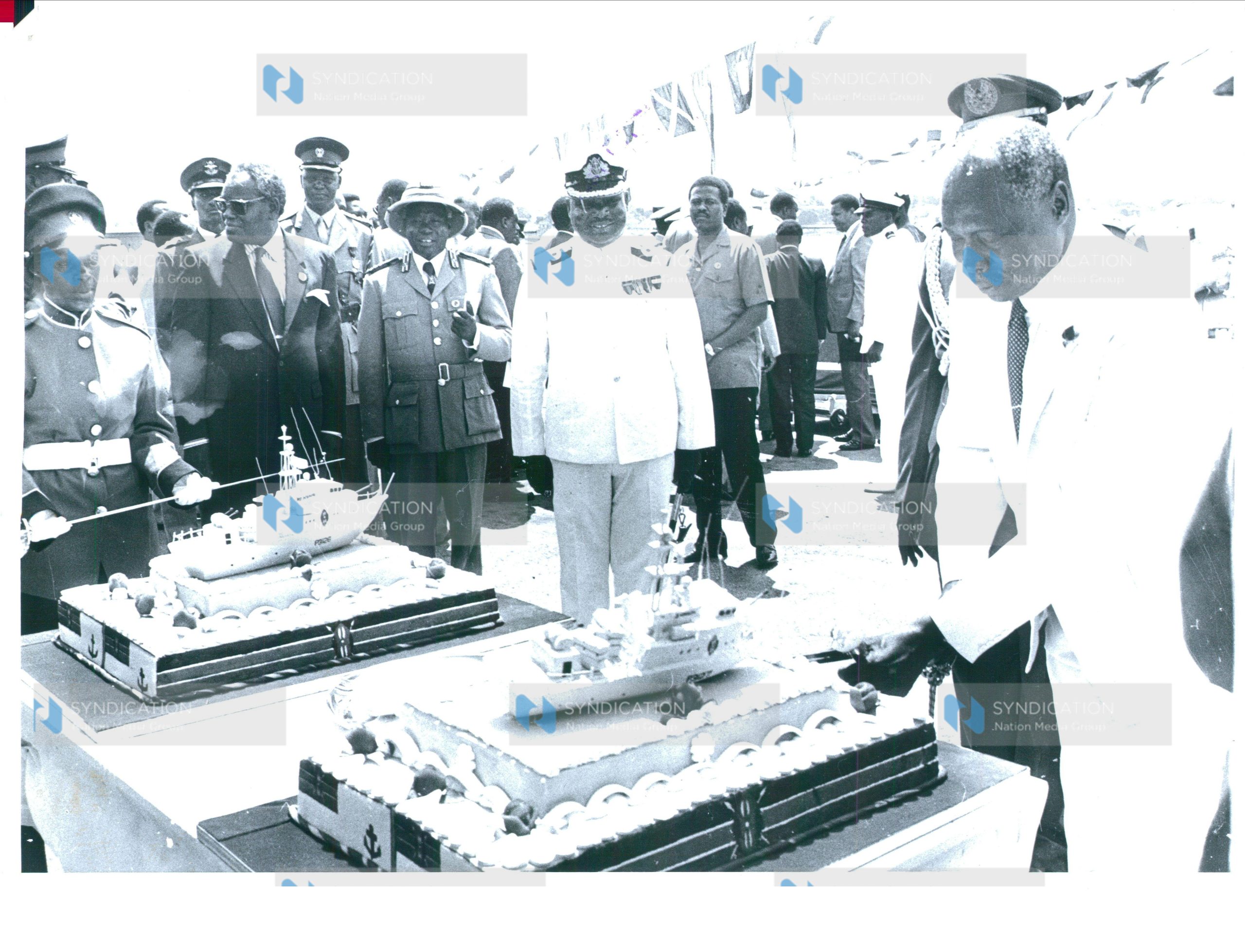 President Moi  speaks as he commissions two Navy ships at Mtongwe Mombasa