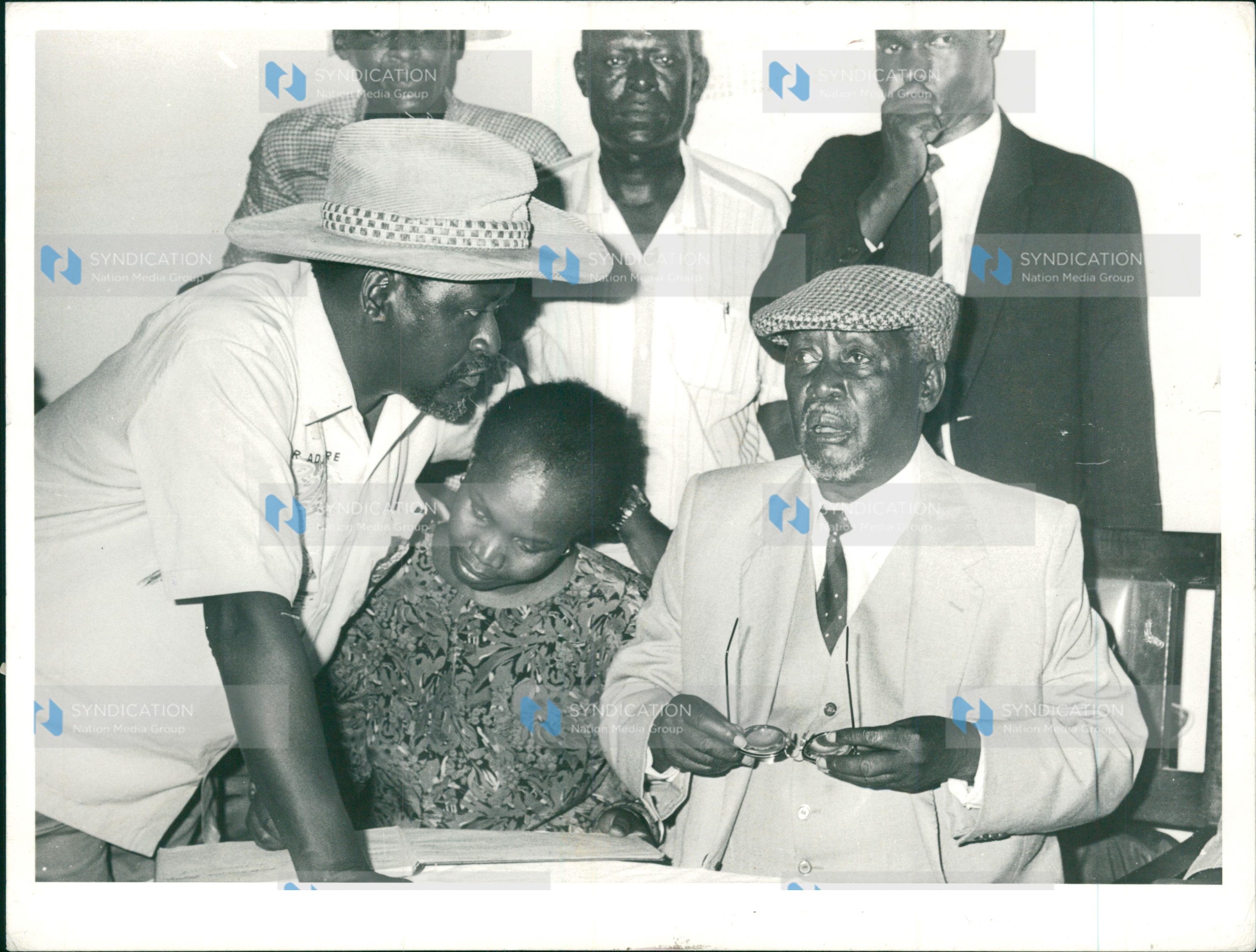 Lang’ata MP Raila Odinga (left), confers with his father, FORD-K chairman Jaramogi Oginga Odinga (right)