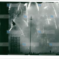 Fireworks light the sky as the Kenyan flag fly high