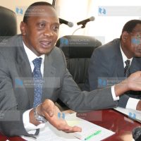 Local government minister uhuru Kenyatta briefs the media