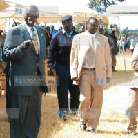Former President Daniel Arap Moi talks to his pilot