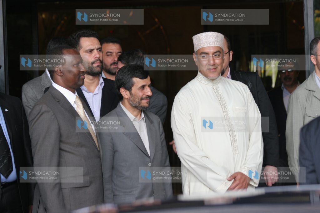 Iran's President Mahmoud Ahmadinejad with Najib Balala and Mohammed Kuti