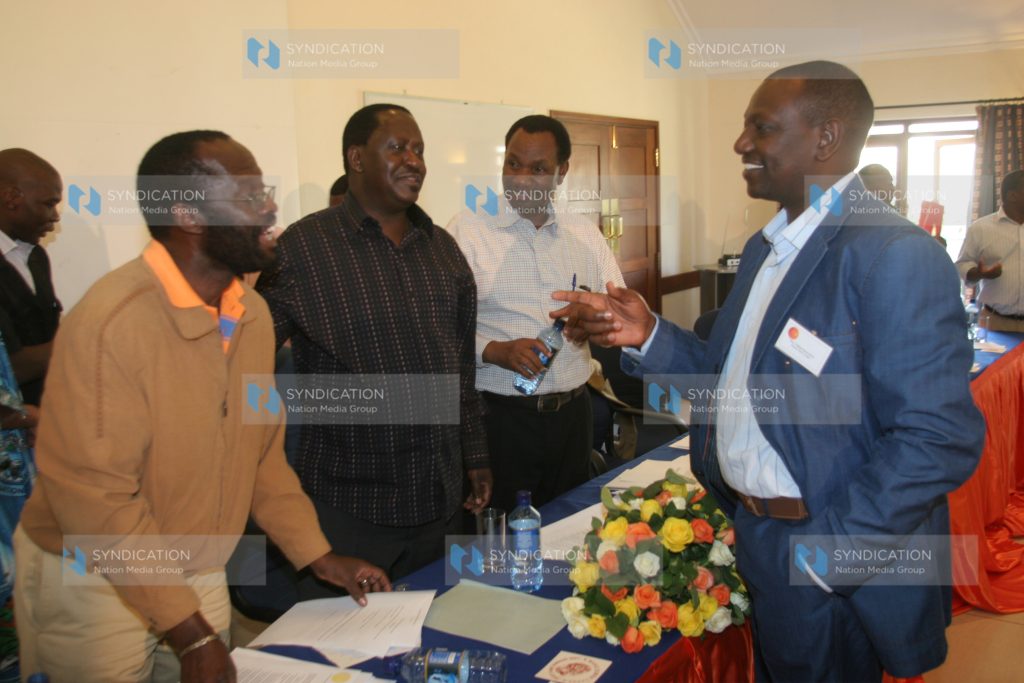 Prime Minister Raila Odinga with Henry Kosgei, William Ruto and prof Anyang Nyong'o