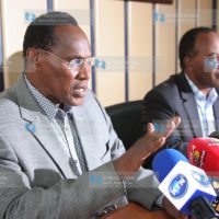 Minister for Internal Security prof George Saitoti addresses a press conference