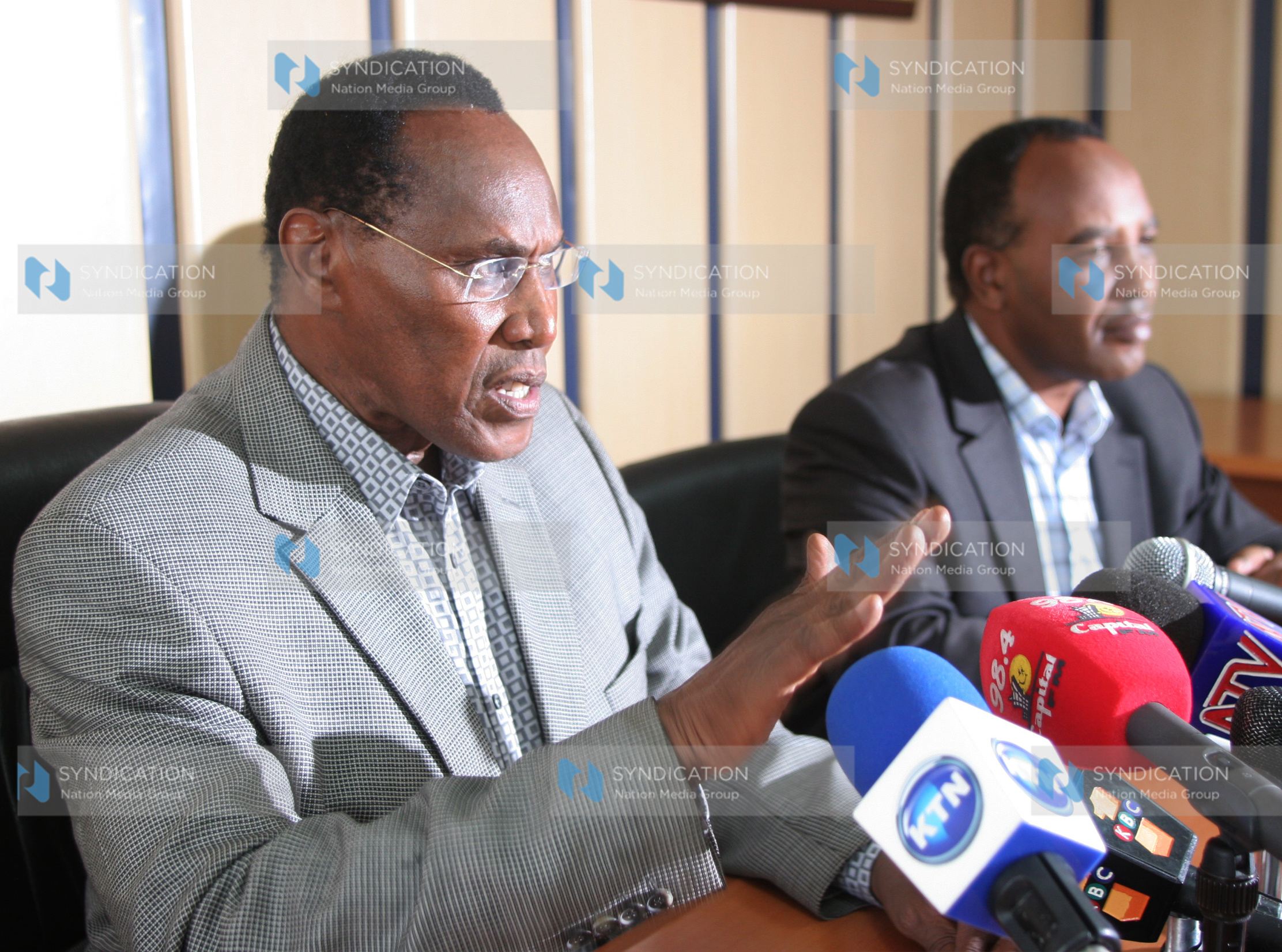 Minister for Internal Security prof George Saitoti addresses a press conference