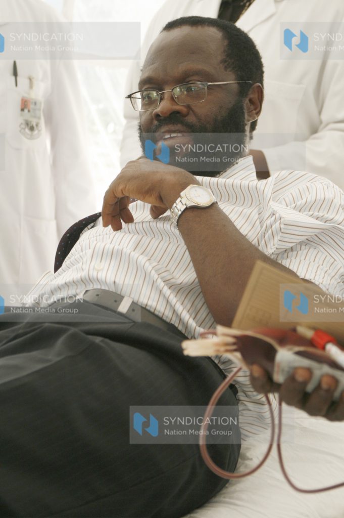 The minister for Health services, Anyang' Nyong'o donates blood