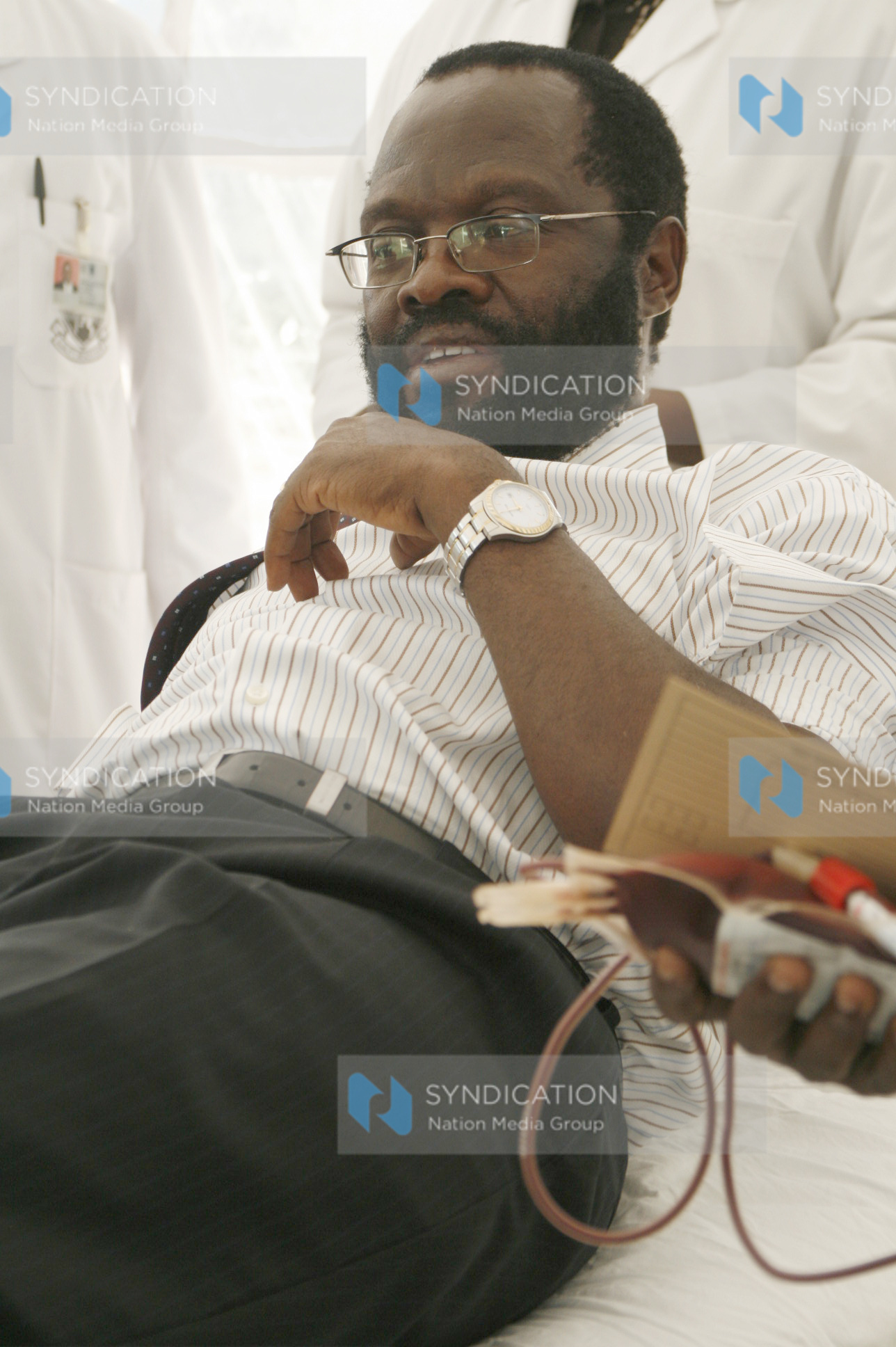 The minister for Health services, Anyang’ Nyong’o donates blood