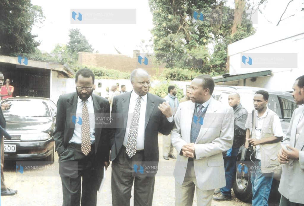 Mr. Mwai Kibaki, the leader of the official opposition, with Starehe MP Maina Kamanda and nominated MP Anyang' Nyong'o