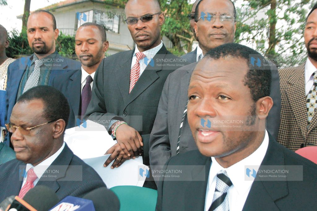 Minister for Foreign Affair Raphael Tuju the NARC KENYA interim Chairman with minister for Energy Kiraitu Murungi