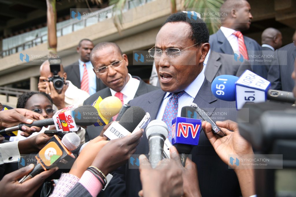 Internal security minister George Saitoti and Nairobi Metropolitan development minister Mutula Kilonzo