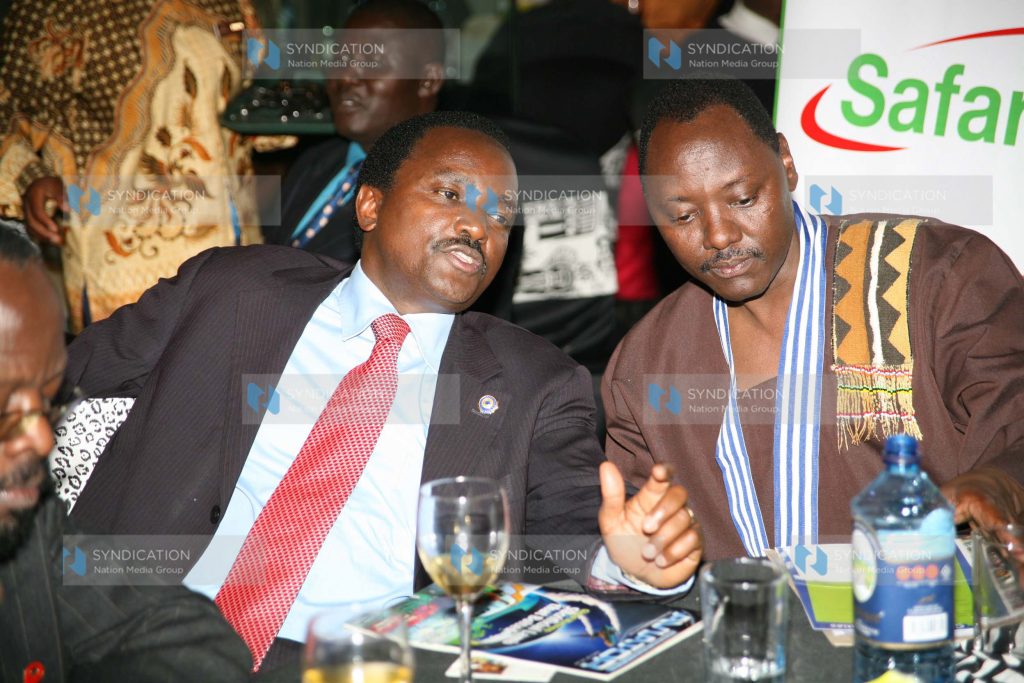 Vice President Kalonzo Musyoka confers with Public Relation Society of Kenya chairman Peter Mutie