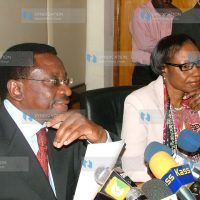 Lands Minister James Orengo and his permanent secretary Dorothy Angote