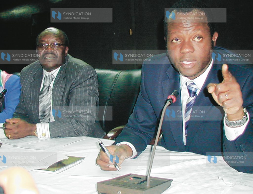 Narc-K National Chairman Mr. Raphael Tuju and his secretary general Mukhisa Kituyi