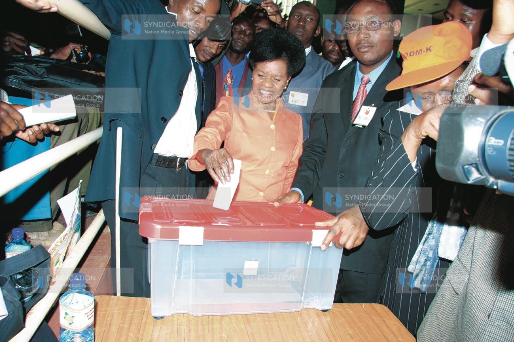 Dr Julia Ojiambo casts her vote to elect herself during the election exercise