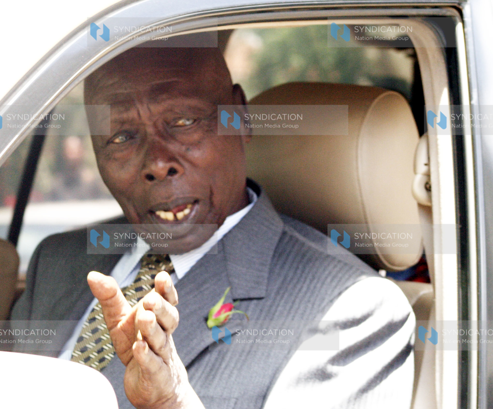 Former President Daniel Arap Moi greets Faithfuls
