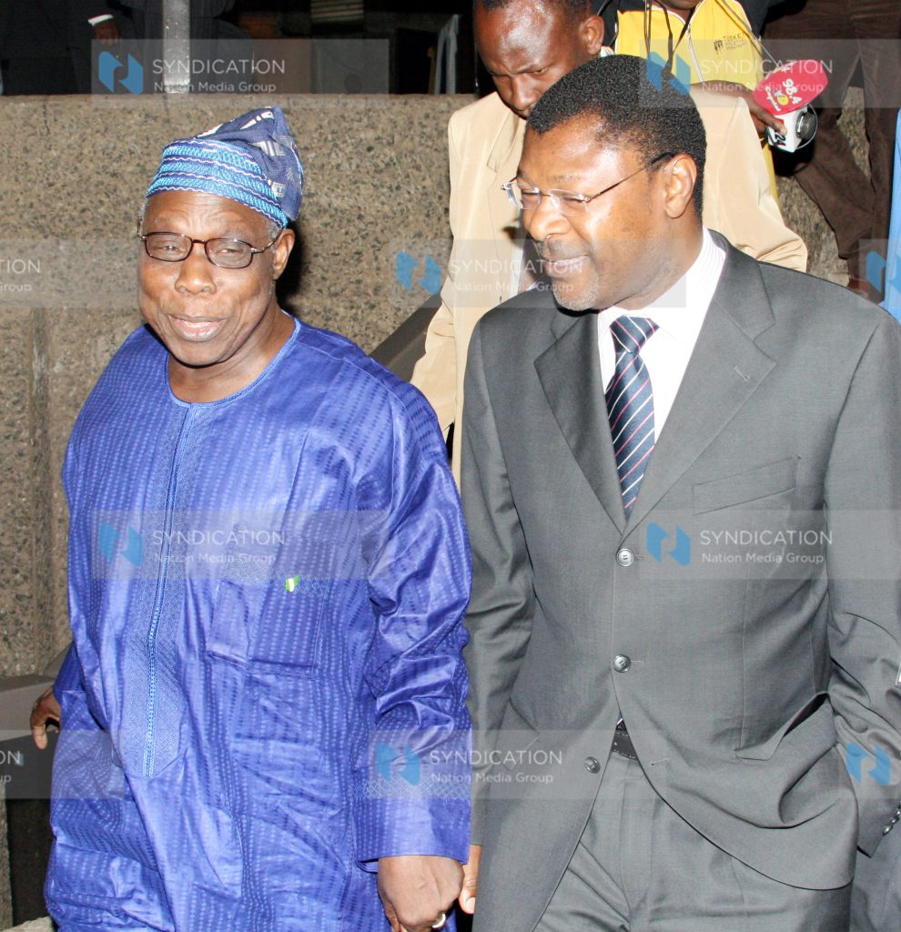 Former Nigerian President Olusegun Obasanjo and Minister for Foreign Affairs Moses Wetangula