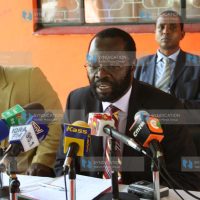 ODM secretary general Prof Anyang Nyong'o addresses a press conference at Orange House