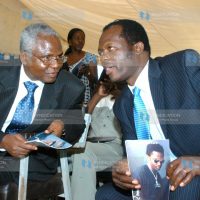 Public Service PS Francis Muthaura chats with former Foreign Affairs Minister Raphael Tuju