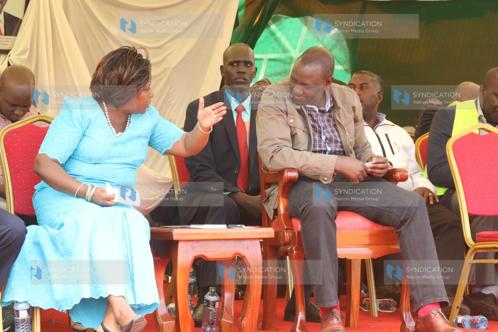 Deputy President William Ruto shares a word with Bomet Governor Dr Joyce Laboso