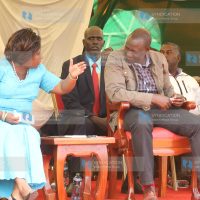 Deputy President William Ruto shares a word with Bomet Governor Dr Joyce Laboso