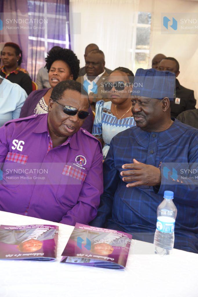 Azimio leader Raila Odinga confers with COTU secretary general Francis Atwoli