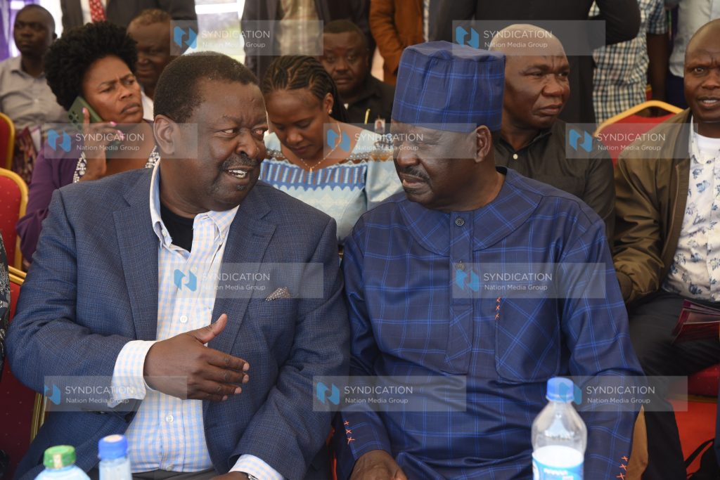 Azimio leader Raila Odinga confers with prime cabinet secretary Musalia Mudavadi