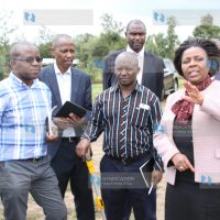 Bomet Governor Joyce Laboso tours the airstrip with officers from the Kenya Airports Authority (KAA)