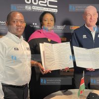 Sports Cabinet Secretary Amina Mohamed with WRC Promoter GmbH Managing Director Joan Siebel and WRC Safari Rally Chief Executive Officer Phineas Kimathi