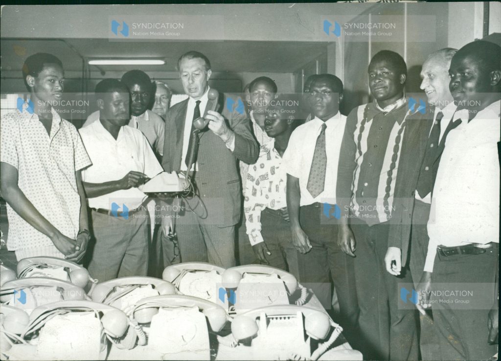 Antony Duff inspected the International Aeradio (E.A.) Ltd. telephone assembly line