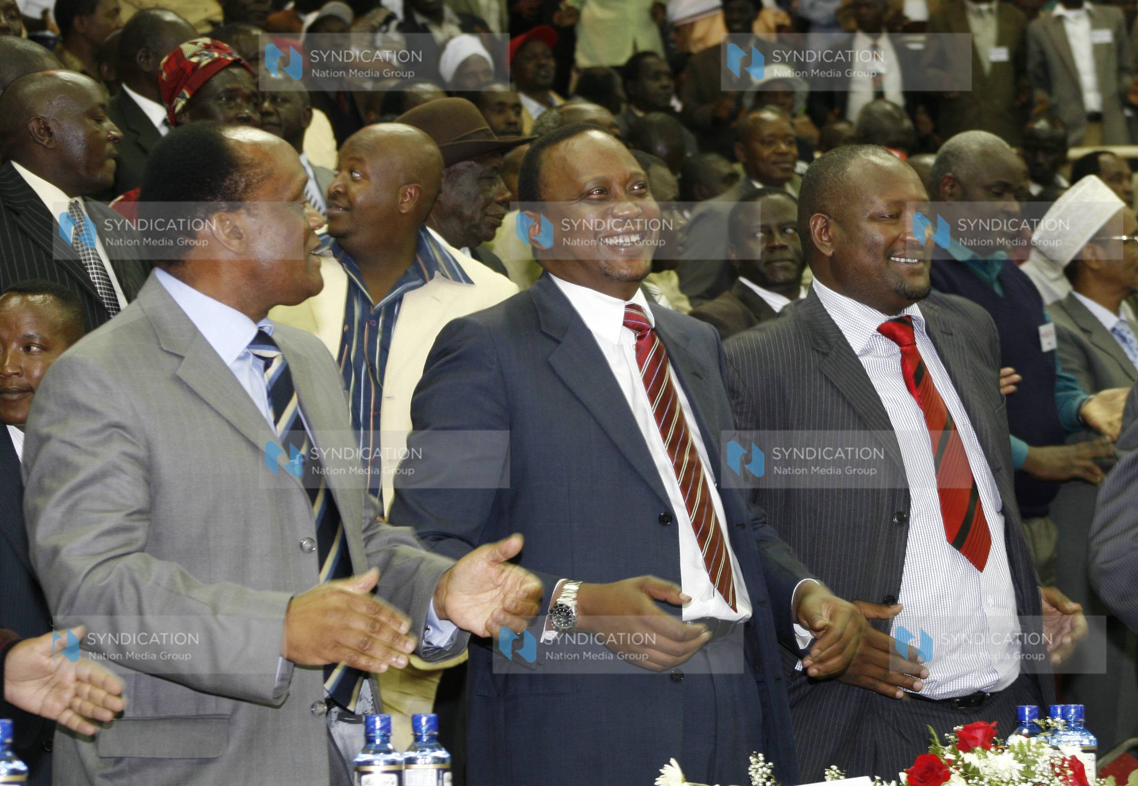 KANU National Chairman Uhuru Kenyatta, Vice Chairman Marsden Madoka, and Secretary General Nick Salat