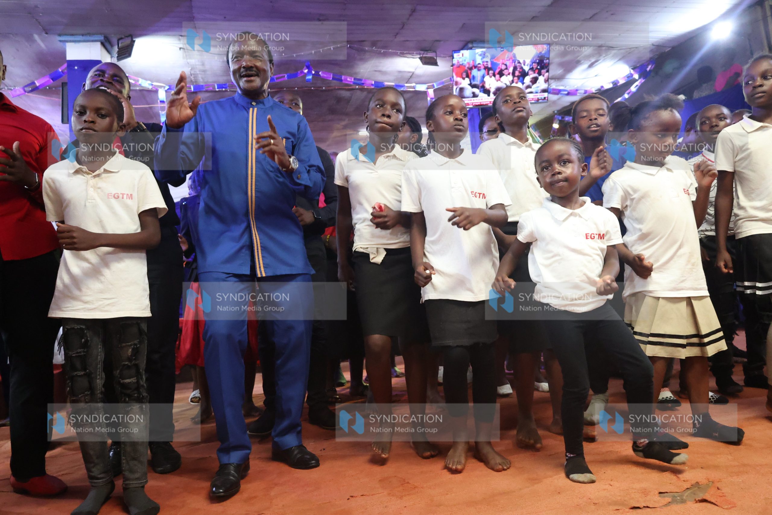 Wiper Party Leader Kalonzo Musyoka joins Sunday School children in a dance