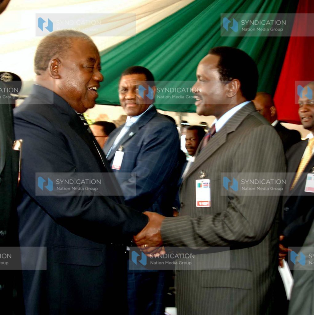Vice President Kalonzo Musyoka congratulates newly elected Zambian President Rupiah Banda