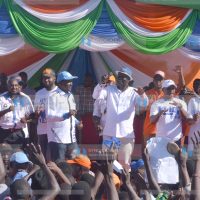 Kalonzo Musyoka and Raila Odinga, NASA leaders, with Hassan Joho, Mombasa Governor, his Kilifi counterpart Amason Kingi