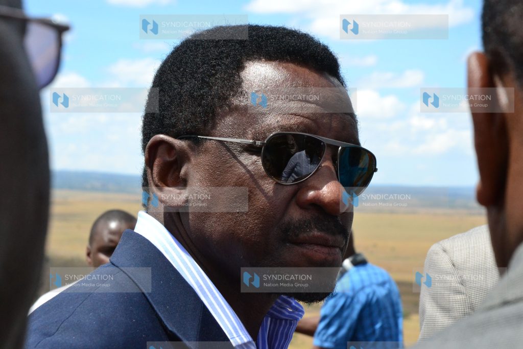 Lands Minister James Orengo addresses the media