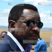 Lands Minister James Orengo addresses the media