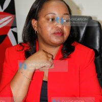 Anne Waiguru, during a media briefing at Harambee House