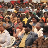Members of the public follow proceedings in a meeting addressed by Nyeri County Jubilee senate candidate Ephraim Maina