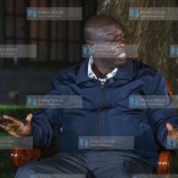 Former Deputy President Rigathi Gachagua speaks to journalists