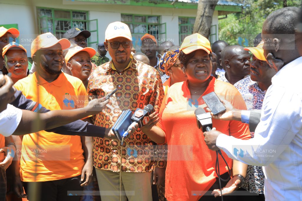 ODM National chairperson Gladys Wanga, Wajir Governor Ahmed Abdullahi and ODM Kasipul parliamentary aspirant Boyd Were