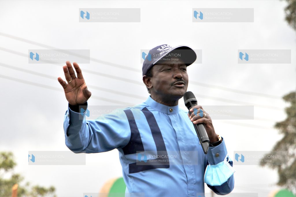 Wiper leader Kalonzo Musyoka speaks at Mukuyuni Township in Makueni