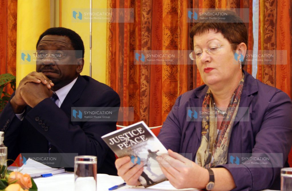 James Orengo (left) and German Ambassador to Kenya Margit Hellwig