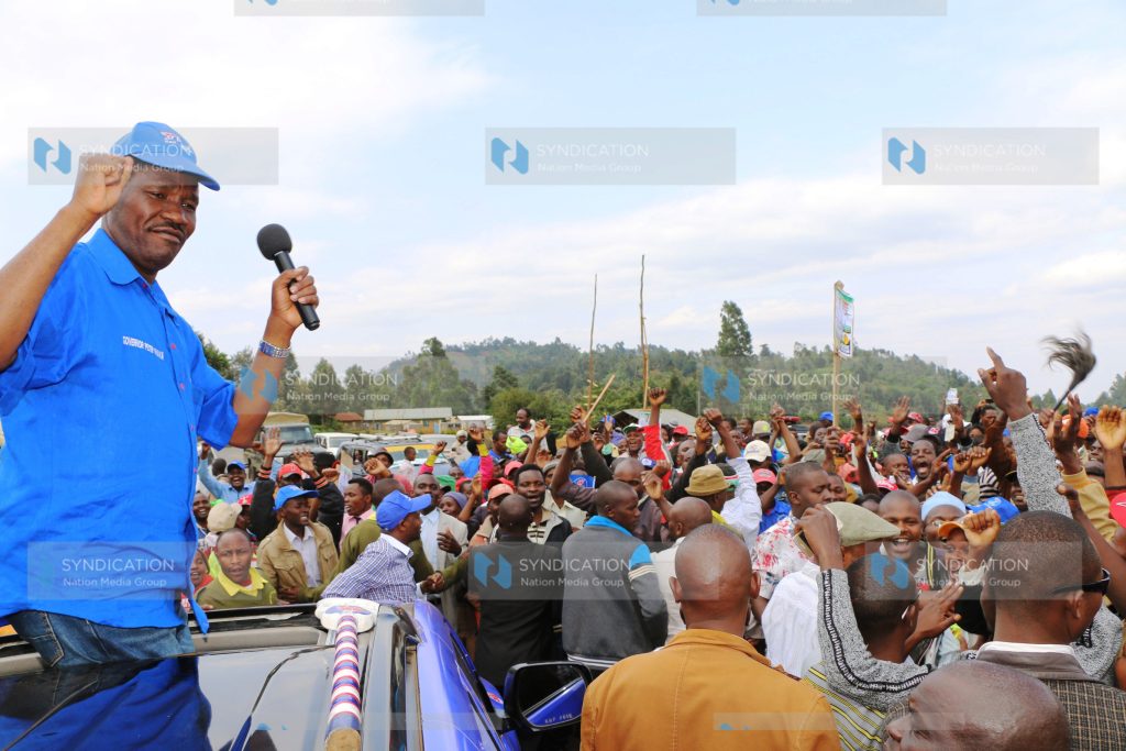 Peter Munya, Meru Governor, addresses residents of Aathi during his re-election campaign