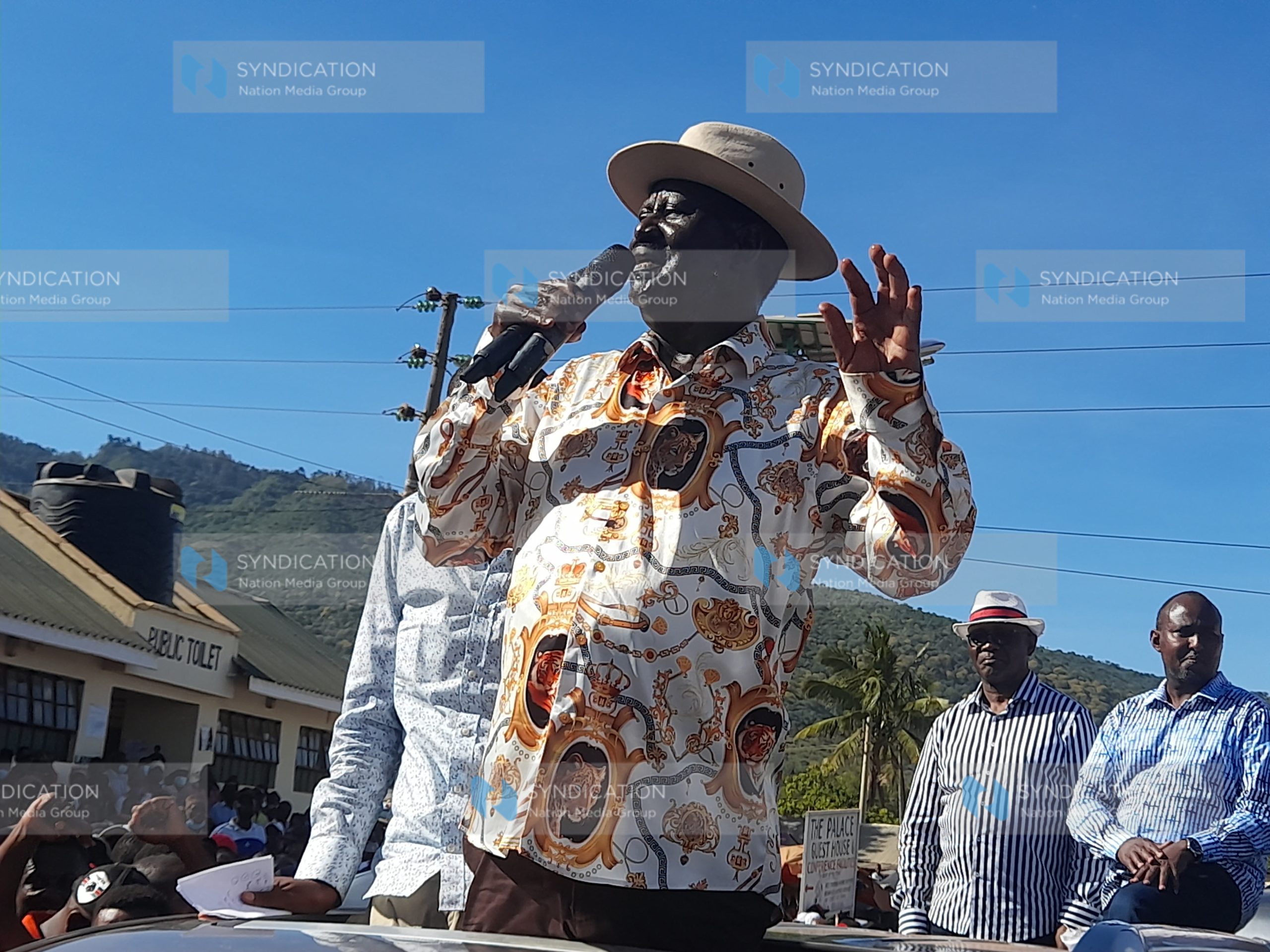 ODM leader Raila Odinga addresses a public rally at Mwatate town