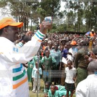 CORD Alliance presidential candidate Raila Odinga addresses a rally