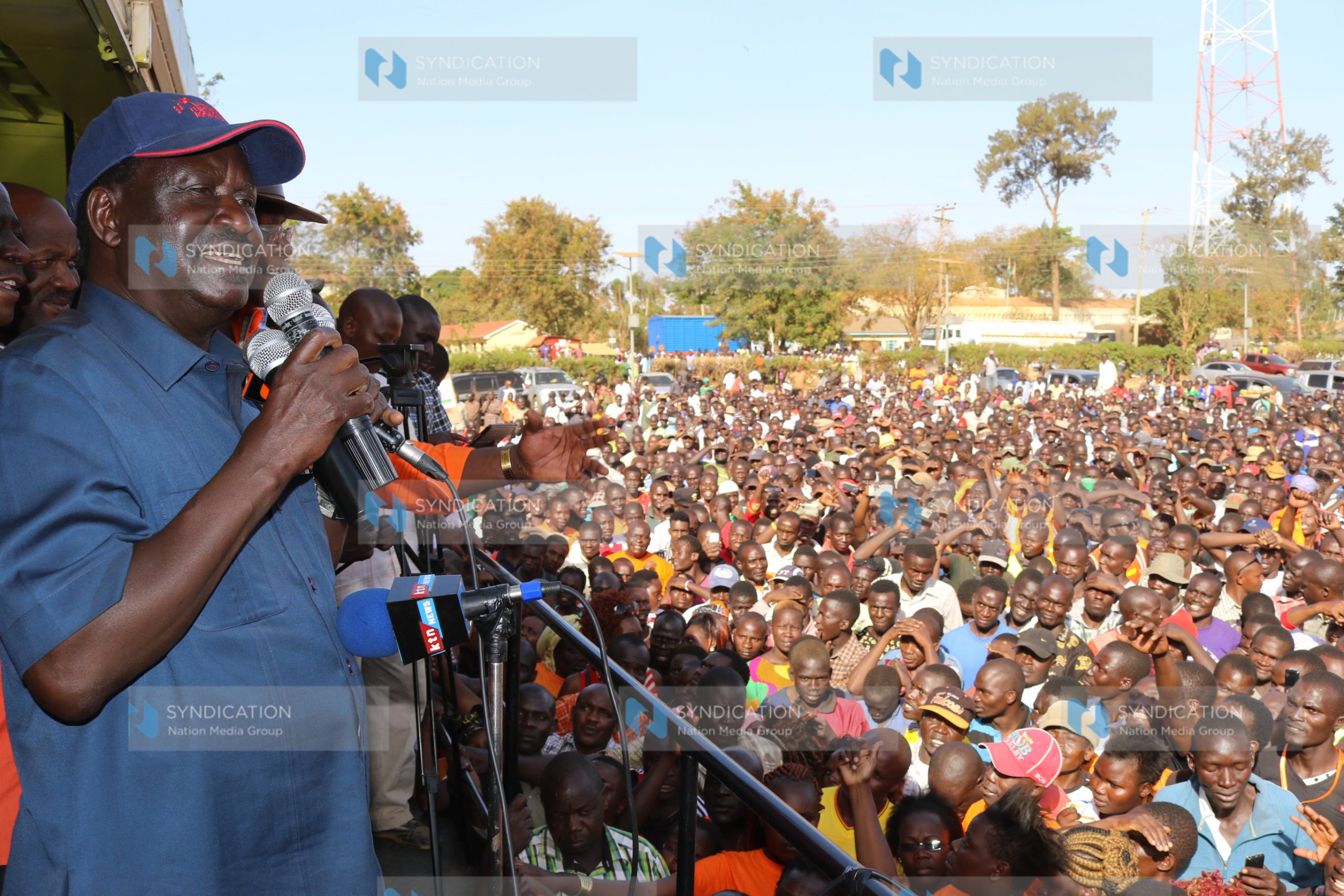 CORD leader Raila Odinga addresses supporters at Busia Town