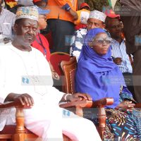 Raila Odinga, accompanied by his running mate Martha Karua, during a rally in Mandera Town
