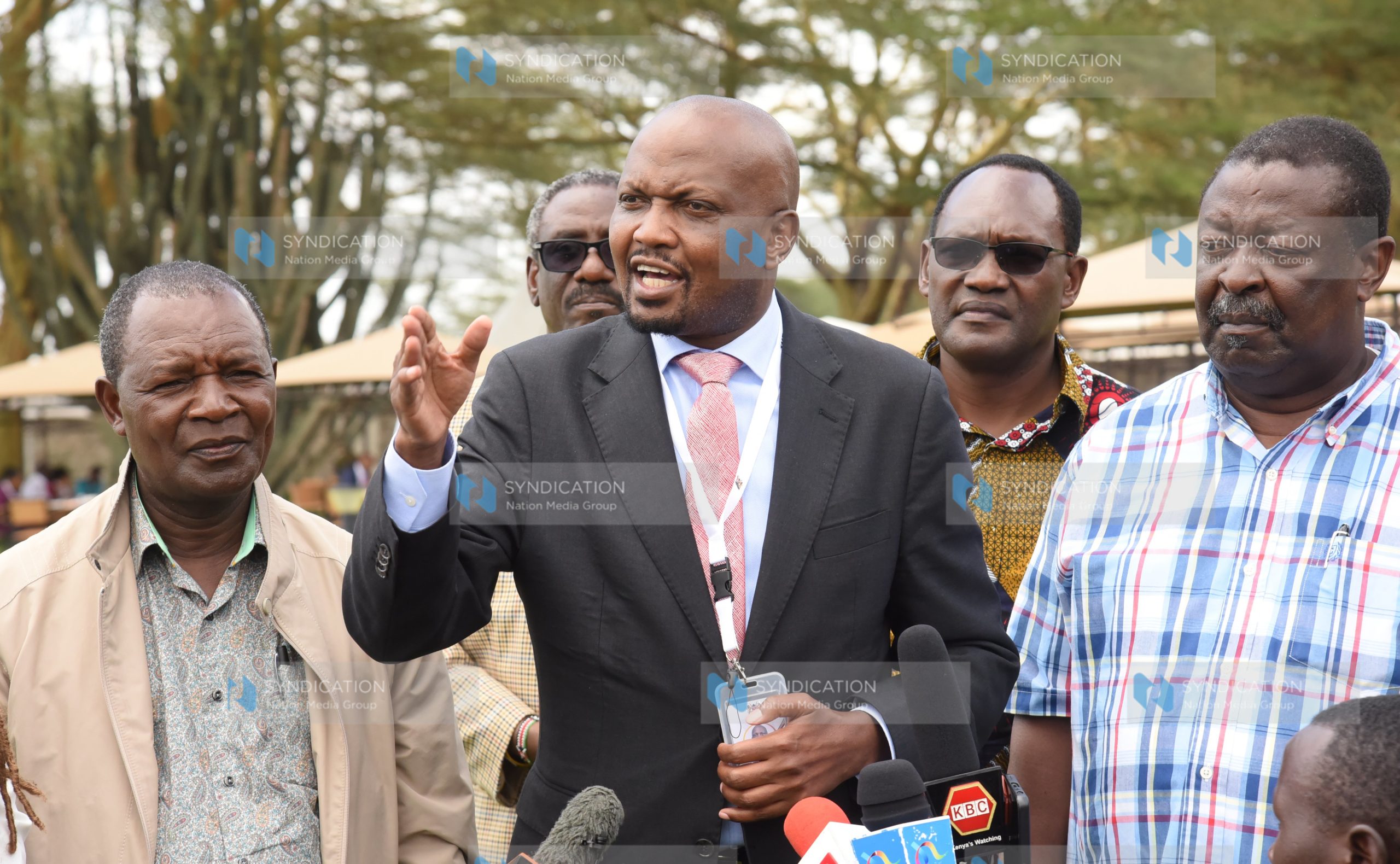 Public Service CS Moses Kuria during a presser at Lake Naivasha Resort